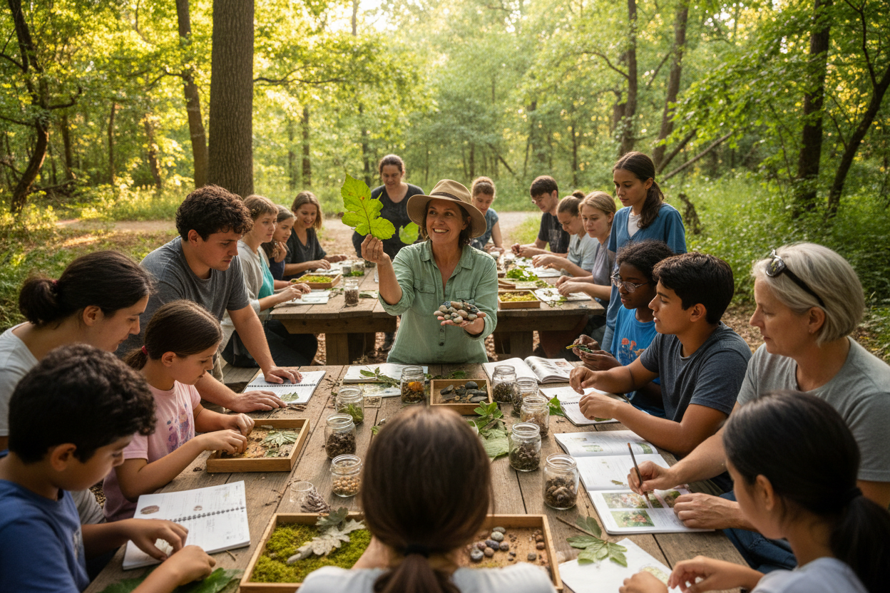 generate an image of a physical nature workshop going on